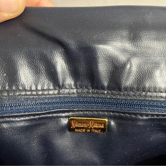 Neiman Marcus Navy Crocodile Print Italy Fold Over Clutch Handbag - Picture 9 of 9